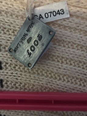 Poof! Cream Open-Knit Crew Sweater with Metal Logo Tag